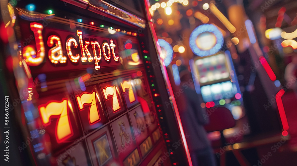A jackpot slot machine in a casino, concept of gambling and winning. A jackpot slot machine in a casino, concept of gambling and winning.