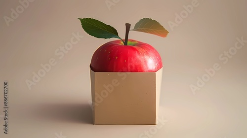 A fron view of a paper apple packaging, transparent background, Generative AI illustrations.  photo