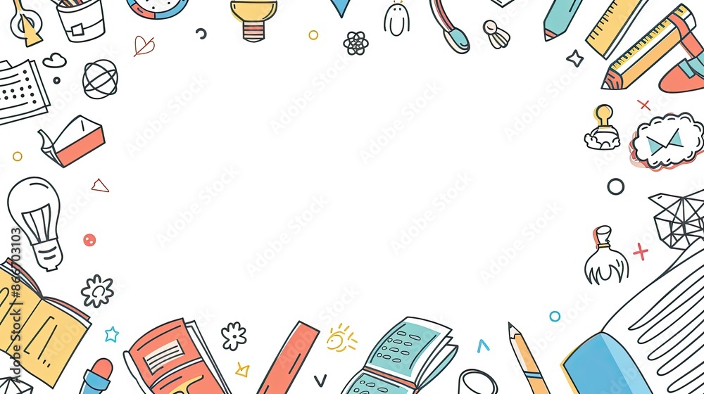 back to school white background with school supplies doodle frame with empty space for text copy back to school white background with school supplies doodle frame with empty space for text copy