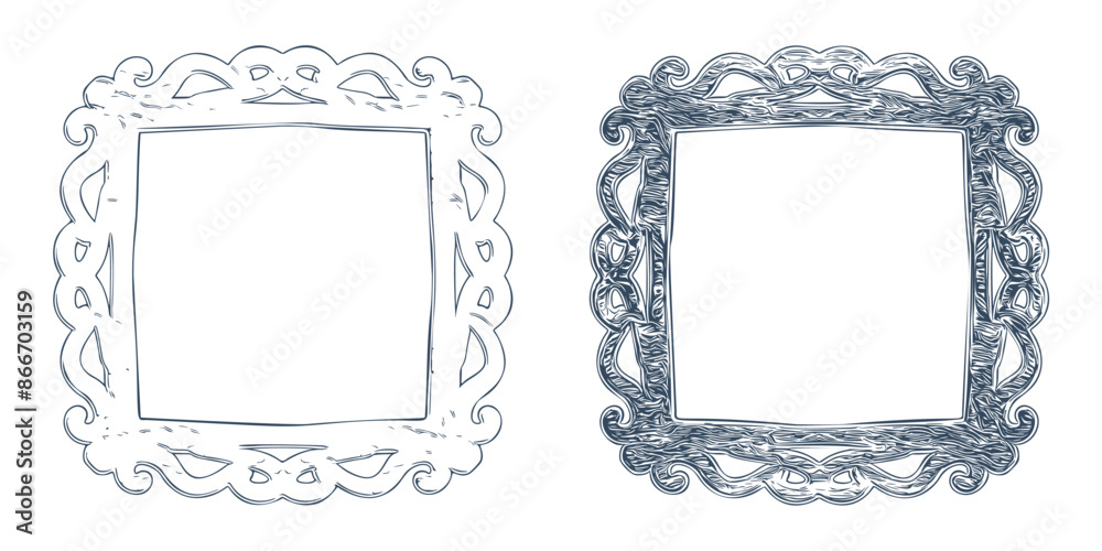 Frames in the old style. Retro Hand-drawn illustration. Frames in the old style. Retro Hand-drawn illustration.