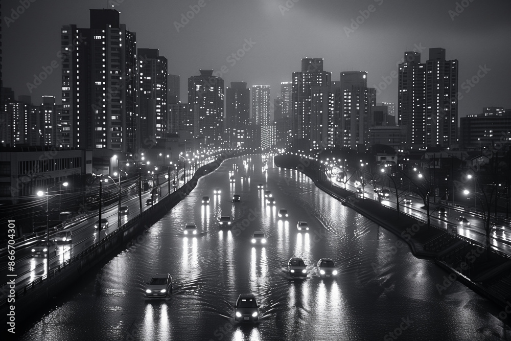 Naklejka premium city harbour bridge at night