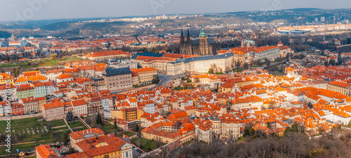Fotografie View on Prague city , charles bridge, vltava river and prague castle from Petrin