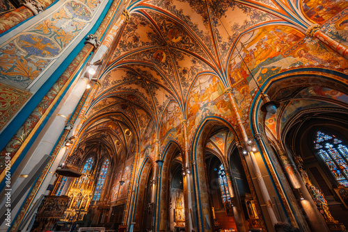 Intwerior of Cathedral of St. Peter and Paul, Vysehrad, Prague. Neo Gothic Basilica of St Peter and St Paul in Vysehrad fortress.