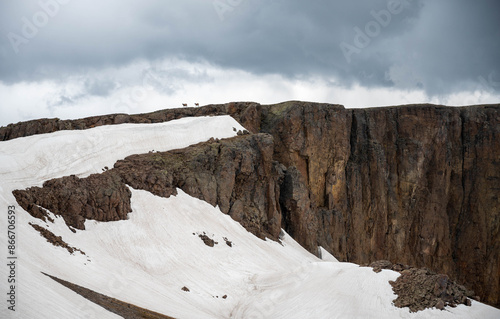 Two deers are standing on the top of the Rocky mountain national park, Colorado.