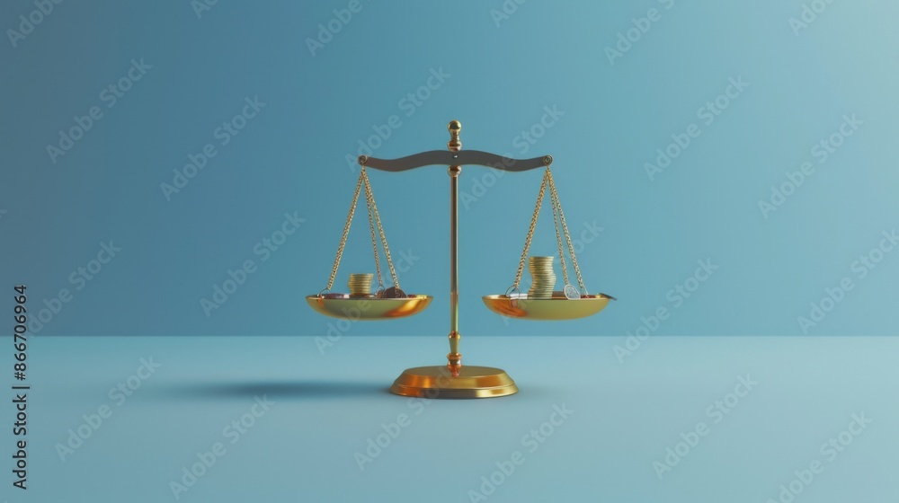 A scale with a coin on one side and a stack of bills on the other. Generate AI image A scale with a coin on one side and a stack of bills on the other. Generate AI image