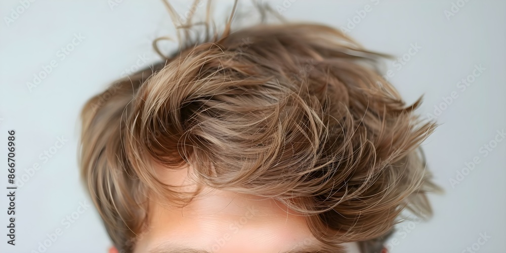 Closeup of mans messy bedhead hairstyle showcasing natural texture in morning routine. Concept Men's Hairstyles, Bedhead, Natural Texture, Morning Routine, Closeup Shot Closeup of mans messy bedhead hairstyle showcasing natural texture in morning routine. Concept Men's Hairstyles, Bedhead, Natural Texture, Morning Routine, Closeup Shot