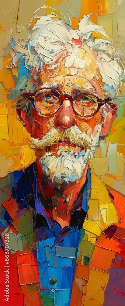 Fototapeta premium Expressionist Portrait of a Man, Colored Mosaic Style