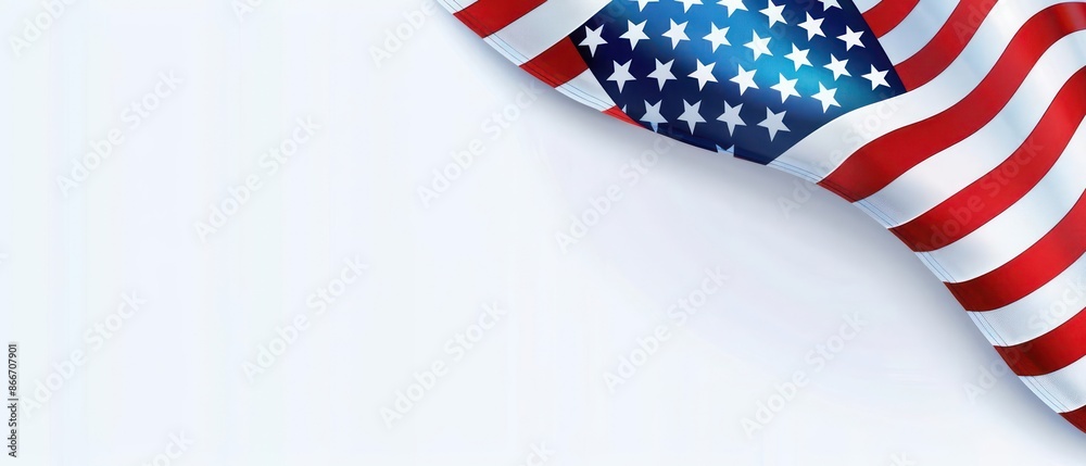 Naklejka premium A conceptual depiction of the American flag waving proudly with stars and stripes, isolated with room for text on a clean background