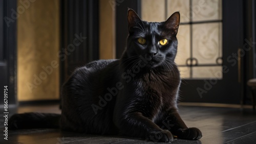 Mysterious Black Cat: Striking Eyes in Shadows