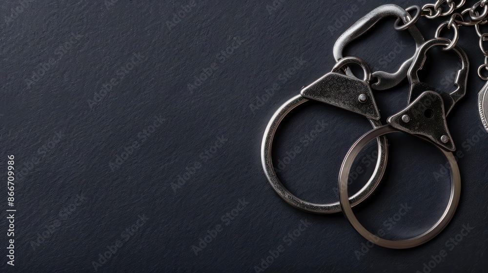 A conceptual image of an arrest with handcuffs and a police badge, perfect for a legal banner with ample copy space A conceptual image of an arrest with handcuffs and a police badge, perfect for a legal banner with ample copy space