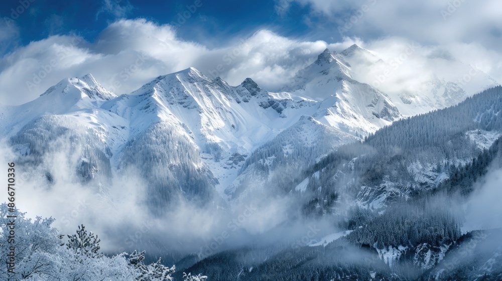 Obraz premium Mountains blanketed in snow