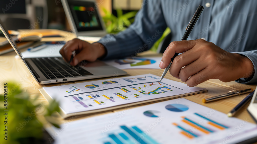 Business accountant making a financial stock audit of a company analysis investment report for tax accounting and strategy growth purposes using a chart in a management office, illustration image Business accountant making a financial stock audit of a company analysis investment report for tax accounting and strategy growth purposes using a chart in a management office, illustration image