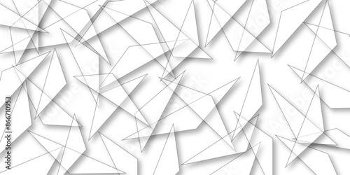 Abstract background with liens and triangles shape on white background. White and grey geometric overlapping rectangle pattern Geometric background soft shadows as patten ..White polygon textured .