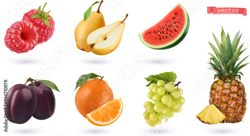 Fruits and berries, high quality realistic vector set