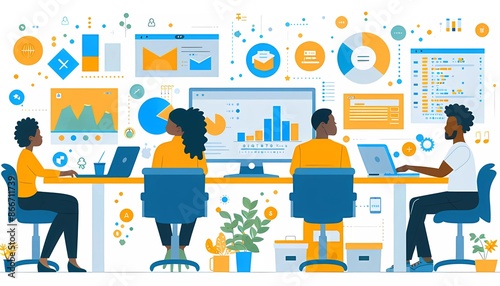 Data Privacy Training and Awareness, visual narrative of employees attending data privacy training sessions with icons of education materials, 