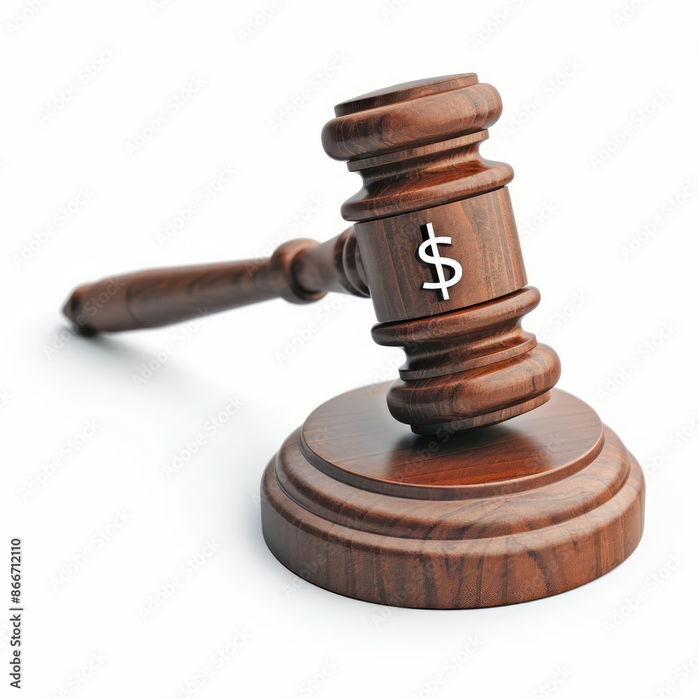 A detailed depiction of bail with a gavel and dollar signs, isolated on a clean background with room for text A detailed depiction of bail with a gavel and dollar signs, isolated on a clean background with room for text