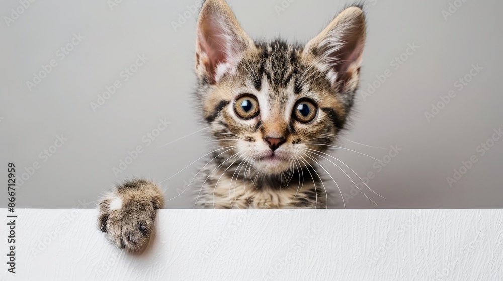 A kitten holds an empty poster to place an advertisement.
A kitten holds an empty poster to place an advertisement.