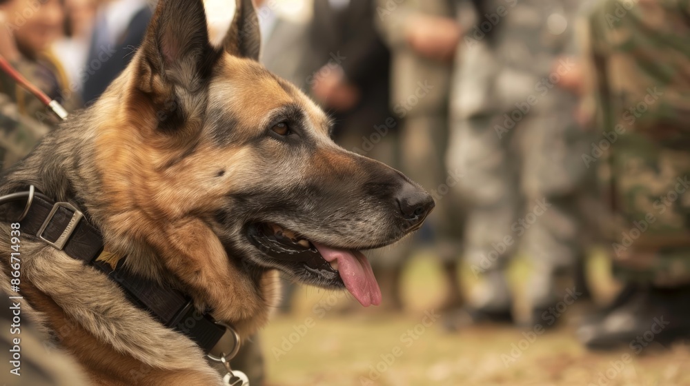Fototapeta premium Military working dog being honored at military ceremony, military working dog, recognition and valor