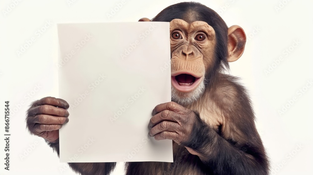A monkey holds an empty poster to place an advertisement. A monkey holds an empty poster to place an advertisement.