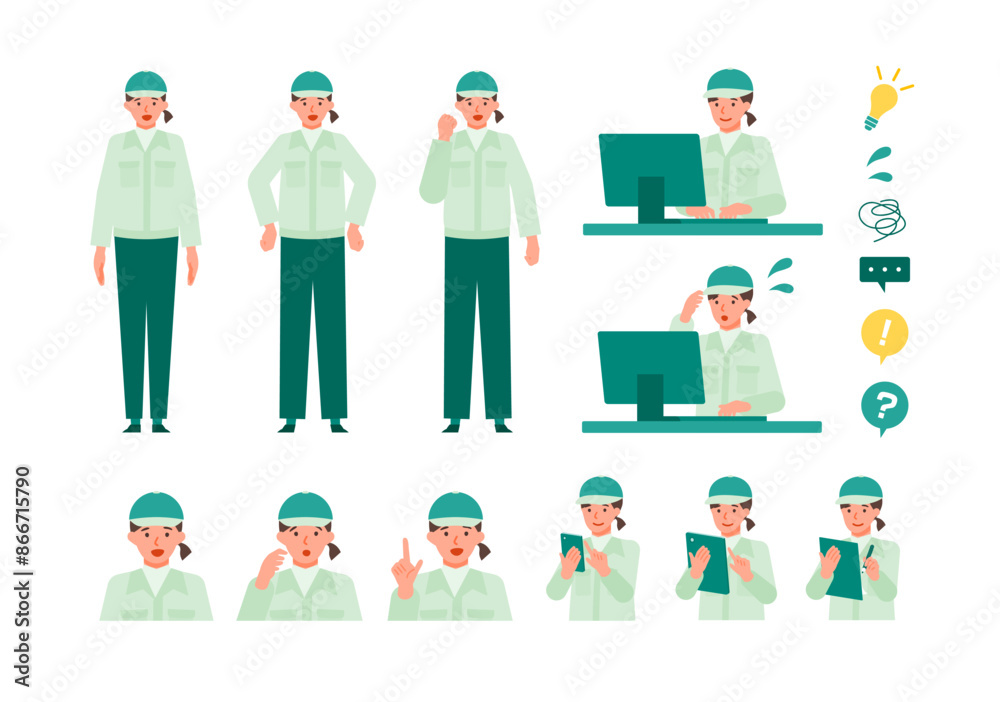 Working Woman. Concept for Problem Solving. Woman cartoon character head collection set. People face profiles avatars and icons. Close up image of Problem Solving Woman. Working Woman. Concept for Problem Solving. Woman cartoon character head collection set. People face profiles avatars and icons. Close up image of Problem Solving Woman.