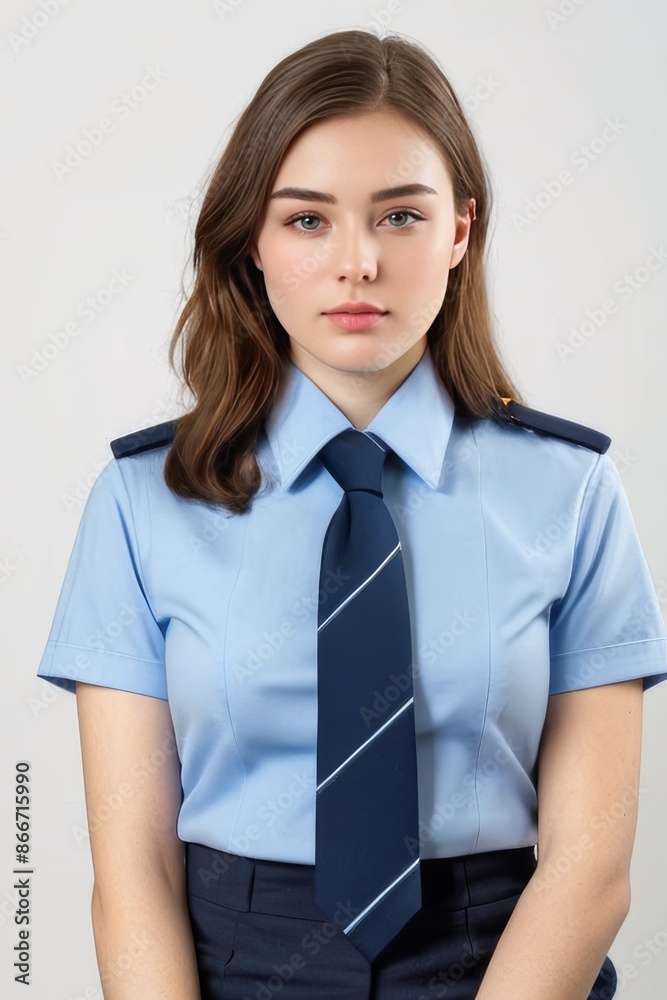 Police officer Woman in blue white shirt looking professional Police officer Woman in blue white shirt looking professional