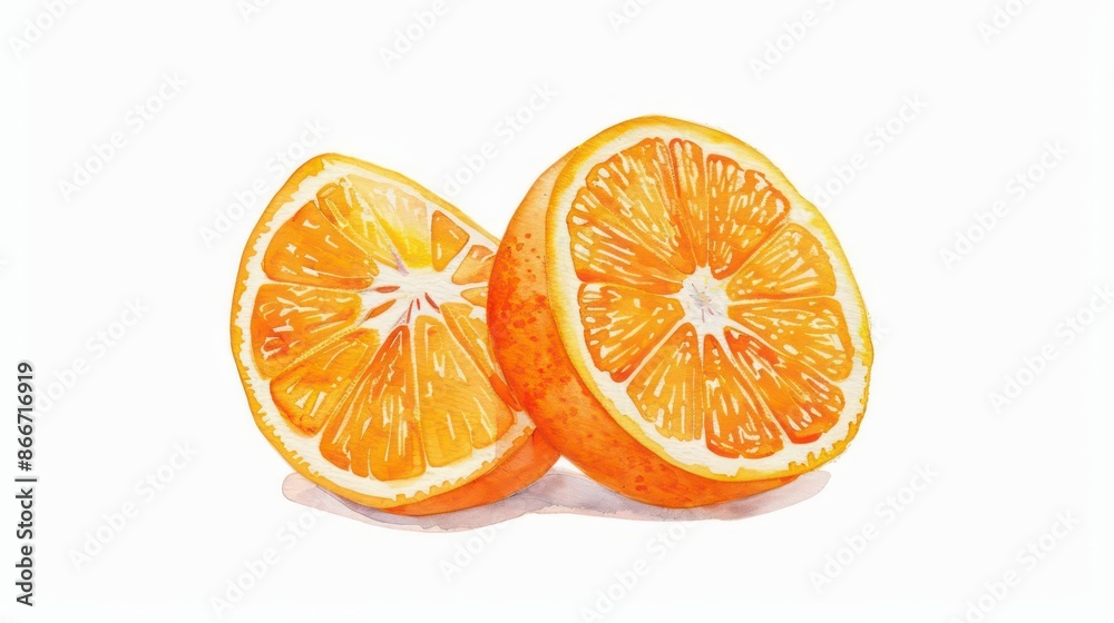 A vibrant watercolor depiction of a tangelo with its bright orange peel, isolated on a clean white background A vibrant watercolor depiction of a tangelo with its bright orange peel, isolated on a clean white background