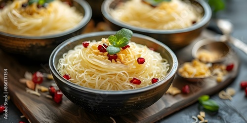 Traditional Indian Dessert Sheer Khurma, a Sweet Vermicelli Pudding for Festivals like Eid. Concept Eid Celebrations, Sweet Vermicelli Pudding, Festive Dessert, Traditional Indian Cuisine photo