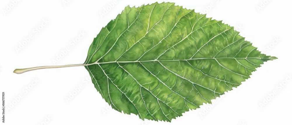 Fototapeta premium A watercolor image of a poplar leaf with its triangular shape and serrated edges, perfect for a nature theme on a white backdrop