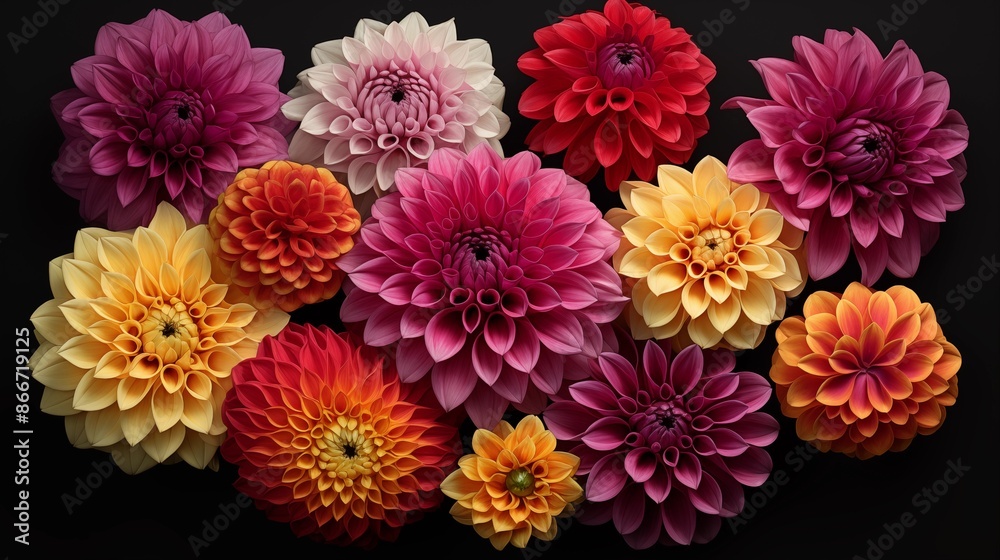 Vibrant collection of assorted dahlia flowers.