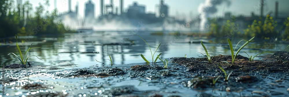 polluted river with lots of toxic waste, pipes pouring out pollution from factories - industrial waste polluted river with lots of toxic waste, pipes pouring out pollution from factories - industrial waste