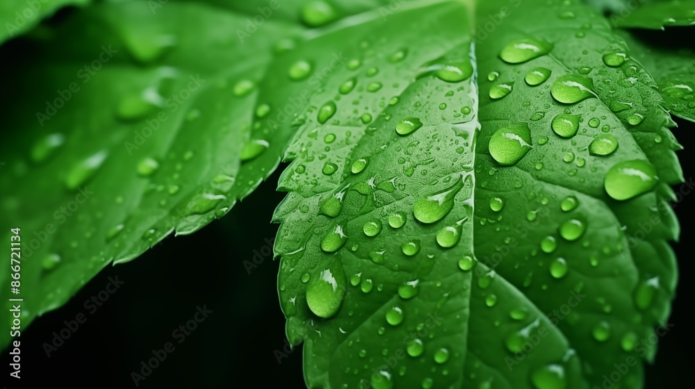 Water drops on green leaf abstract background. Raindrops, water on leaf. Fresh, juicy, beautiful tree leaf close-up. Summer, nature background. Water drops on green leaf abstract background. Raindrops, water on leaf. Fresh, juicy, beautiful tree leaf close-up. Summer, nature background.