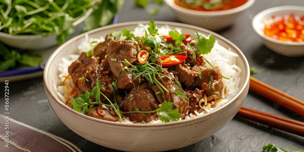 Experience Vietnamese cuisine with Bo Luc Lac a delicious shaking beef dish. Concept Vietnamese Cuisine, Bo Luc Lac, Shaking Beef Recipe, Asian Food, Cooking Inspiration Experience Vietnamese cuisine with Bo Luc Lac a delicious shaking beef dish. Concept Vietnamese Cuisine, Bo Luc Lac, Shaking Beef Recipe, Asian Food, Cooking Inspiration