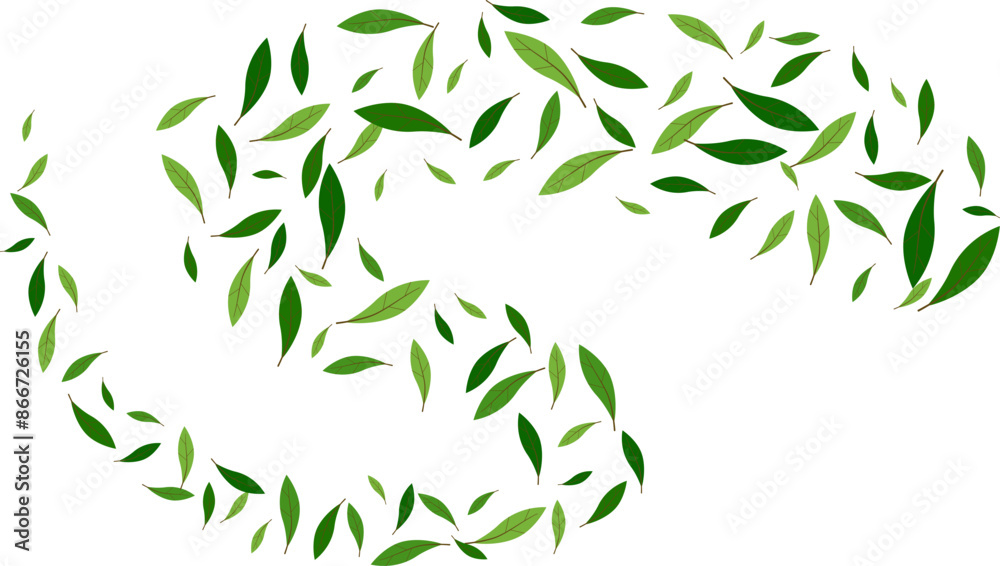 Green foliage leaves flying natural beverage advert. organic product background