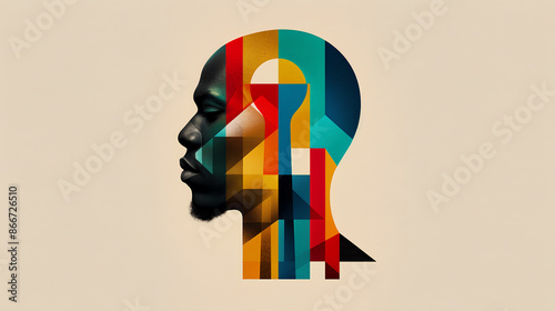 A minimal and colorful illustration of an African man's head in profile,