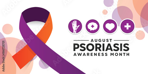 Psoriasis Awareness Month. Ribbon, hand, brain, heart and plus icon. Great for cards, banners, posters, social media and more. White background.  