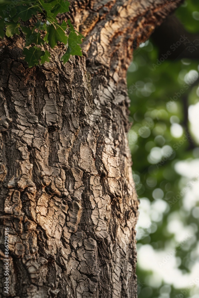 A close-up shot of a tree trunk with a bird perched on it, great for nature and wildlife scenes A close-up shot of a tree trunk with a bird perched on it, great for nature and wildlife scenes