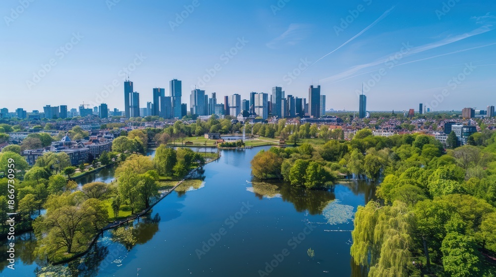 A city with a river running through it. Generate AI image