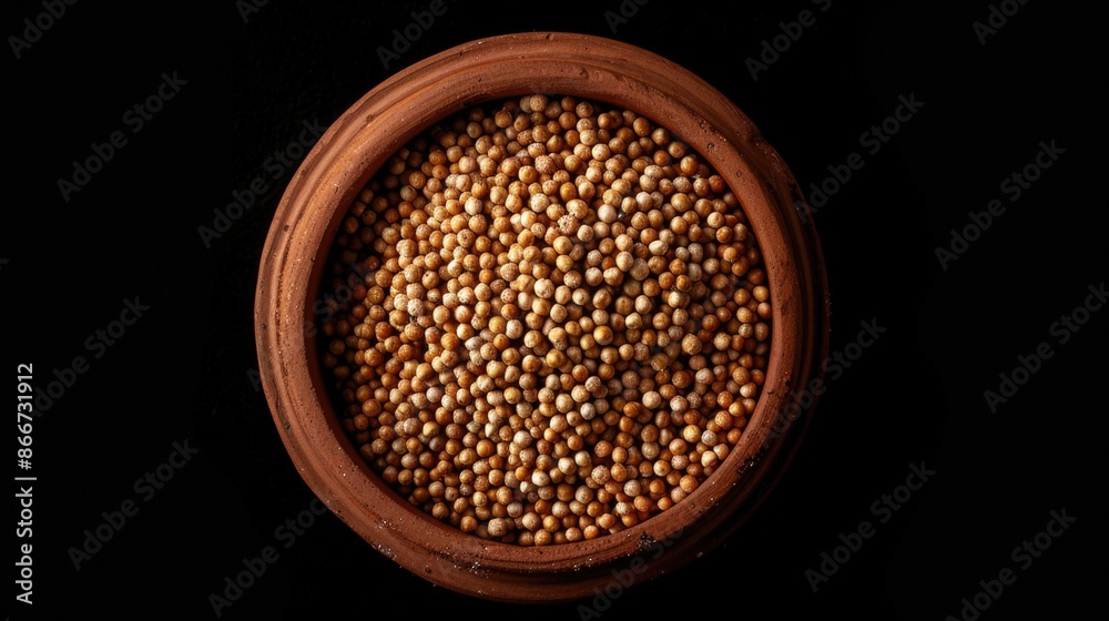A close-up shot of a brown bowl filled with seeds sitting on a black surface, great for food or nature-related compositions A close-up shot of a brown bowl filled with seeds sitting on a black surface, great for food or nature-related compositions