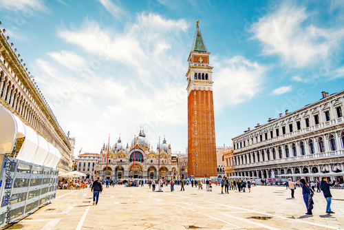 Grand Canal at day in Venice city in italy. St. Mark's Basilica above the San Marco square photo