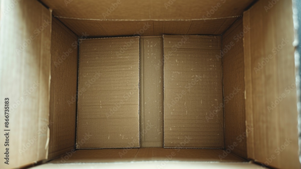 A cardboard box opened revealing a pair of scissors inside, suitable for illustration or design projects A cardboard box opened revealing a pair of scissors inside, suitable for illustration or design projects