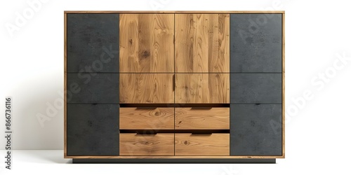 Contemporary Wooden Wardrobe Isolated on White Background - Front View Graphic Design Element. Concept Furniture Design, Contemporary Style, Wooden Wardrobe, White Background, Graphic Design