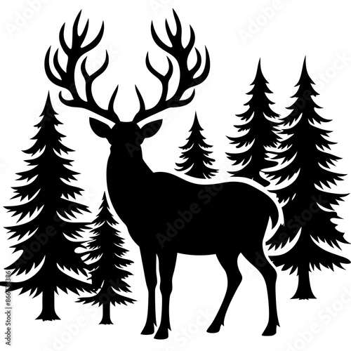 silhouette-of-a-large-deer-with-antlers-standing-i © VarotChondra