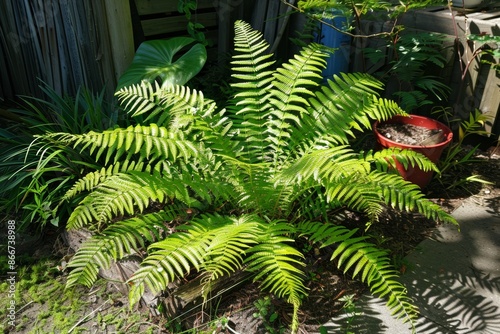 Christmas fern, Polystichum acrostichoides, perennial, evergreen.
