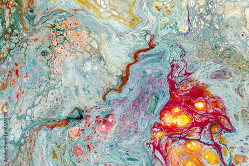 Watery golden marble texture illustration with organic, silver and multicolored cells perfect for backgrounds and textures