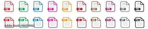 Set of document file formats icons