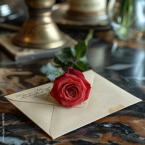 a beautiful rose with a love letter made with generative ai