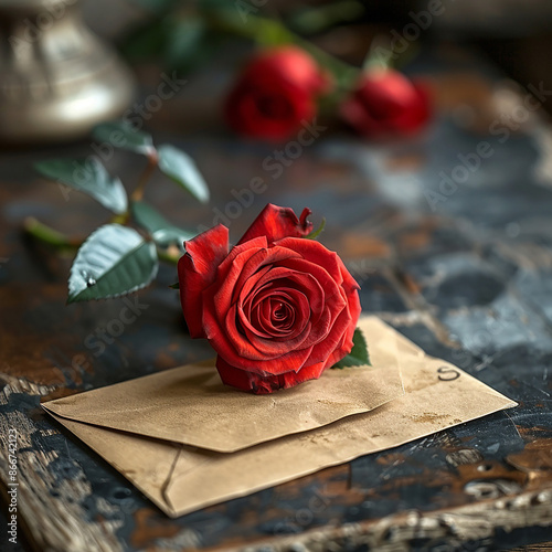 a beautiful rose with a love letter made with generative ai