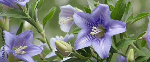 Beautiful hand-drawn watercolor botanical artwork of spreading harebell flowers in summer season, featuring the romantic and vintage design of violet and blue bellflowers blooming in a meadow