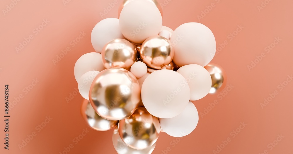 custom made wallpaper toronto digital3D illustration golden and beige balloons are inflated and enlarged, representing the concept of cell division.