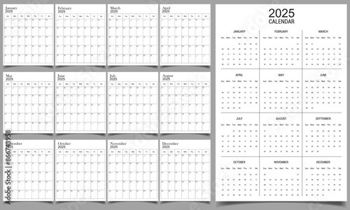 Calendar 2025 year, The week starts on Sunday , Monthly planner with calendar , Corporate design template vector, Business calendar in a minimalist style for 2025 year [Converted].ai